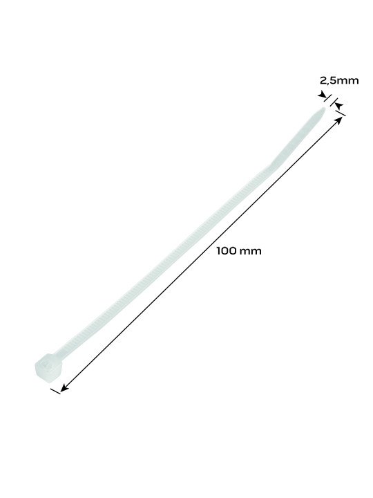 Plastikiniai dirželiai 2.5mm x 100 mm, white, 100pc
