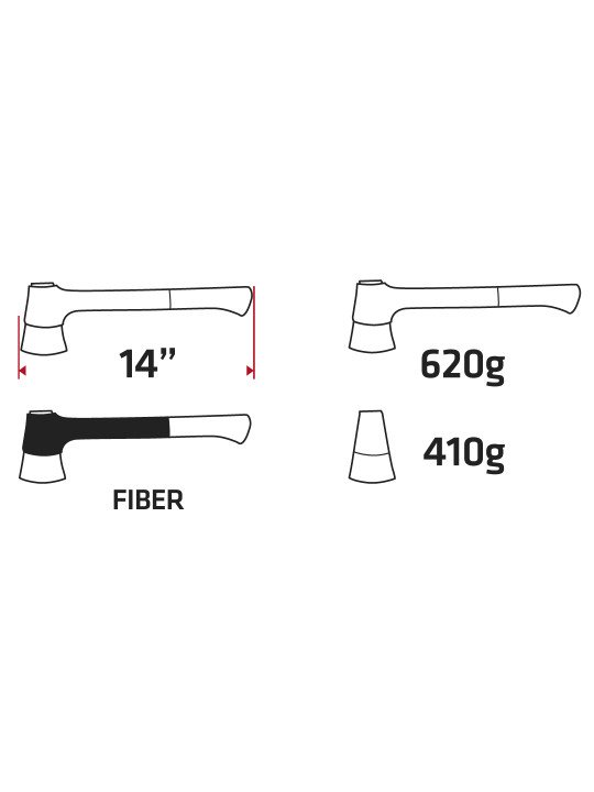 Kirvis 620g, galva 410g, stiklo pluošto rankena 14