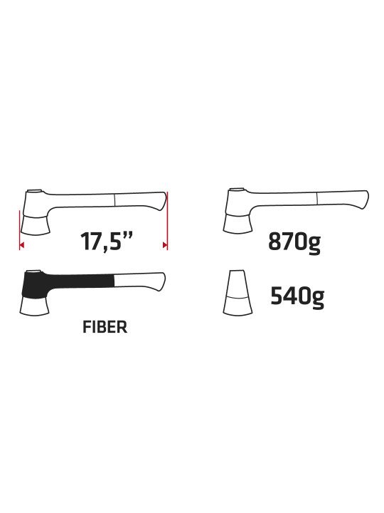 Kirvis 870g, galva 540g, stiklo pluošto rankena 17,5