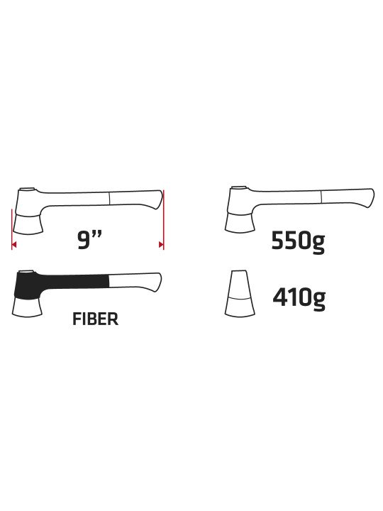 Kirvis 550g, galva 410g, stiklo pluošto rankena 9