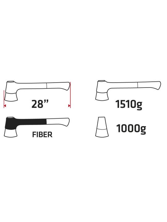 Kirvis 1510g, galva 1000g, stiklo pluošto rankena 28