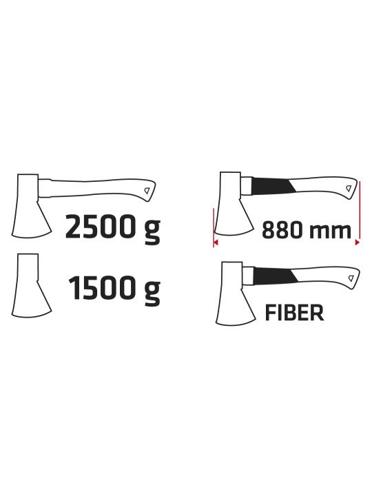 Kirvis 2500g, galva 1500g, stiklo pluošto rankena