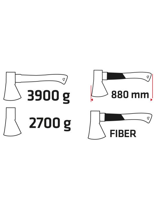 Kirvis 3900g, galva 2700g, stiklo pluošto rankena