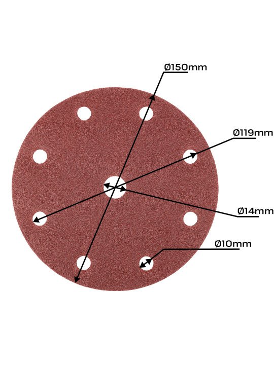Šlifavimo diskai 150 mm, P60, 5 vnt, su 9 skylėmis 04-721