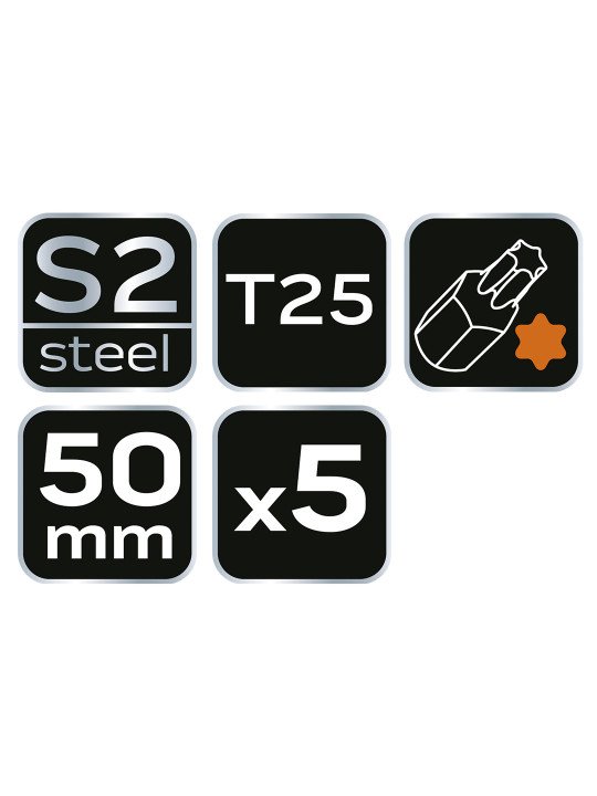 Smūginiai antgaliukai S2, 50 mm, T25 - 5 vnt.