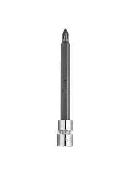 PH1 atsuktuvo antgalis su 1/4  ilgio galvutė, 87 mm (10-334) - The PH1 screwdriver bit on 1/4  socket, long, 10-334 by NEO is an 87 mm long piece of PH1 type.