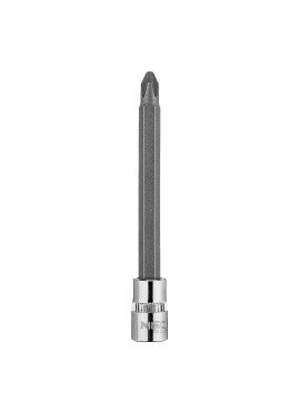 PH2 atsuktuvo antgalis su 1/4  ilgio galvutė, 87 mm (10-335) - The PH2 screwdriver bit on 1/4  socket, long, 10-335 by NEO is an 87 mm long piece of PH2 type.