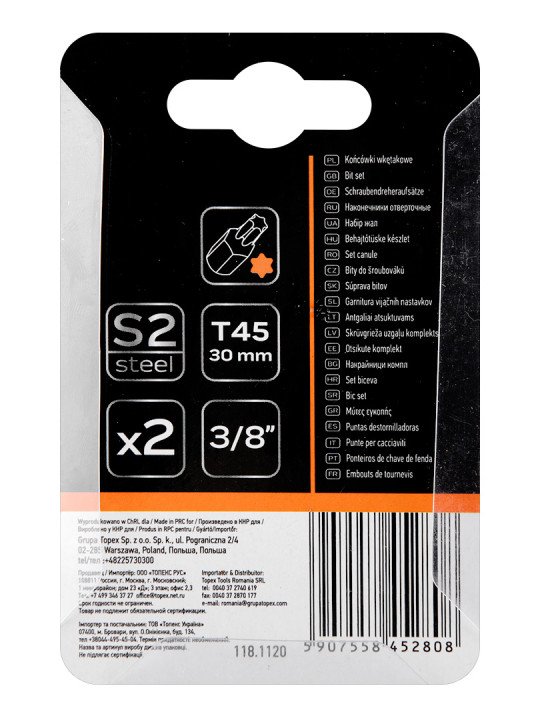 TORX Antgaliukai T45 x 30 mm, S2 x 2 vnt.