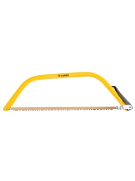 Pjūklas rėminis 530mm - Bow saw 530 mmPjūklas rėminis 530mm - Bow saw 530 mm, blade for wet wood, hand cover, quick-assembly system for the saw blade TOPEX blade for bow saw, for wet wood.Pjūklas rėminis 530mm - TOPEX bow saw allows for cutting pieces wit