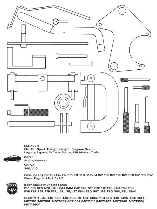 Paskirstymo veleno fiksavimo komplektas - Reanult/Opel gasoline and disel engine