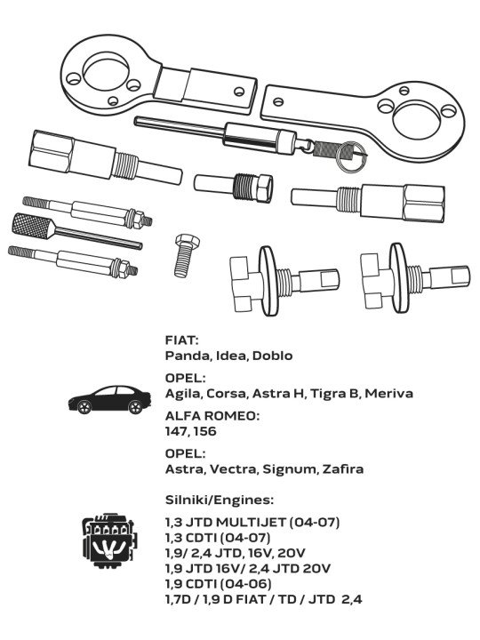 Paskirstymo veleno fiksavimo komplektas - Fiat/GM dyzeliniam varikliui