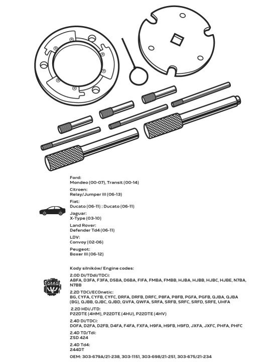 Paskirstymo veleno fiksavimo komplektas - Ford/Citroen/Fiat/Jaguar/Land Rover/LDV/Peugeot dyzeliniam varikliui