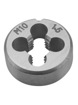 Sriegpjovė M10, 25x9mm, DIN233 - Die, 25x9mm   M10   DIN 223Sriegpjovė M10, 25x9mm, DIN233 - M10 Sriegpjovė, 25 x 9 mm, volframo plienas, plastikinė dėžutė, DIN233 TOPEX sriegpjovė - tai įrankis su daugeliu ašmenų, naudojamas išoriniams sriegiams pjauti.S