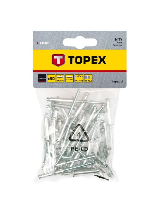 Kniedės aliumininės nuo 3,2 iki 4,8 mm Topex
