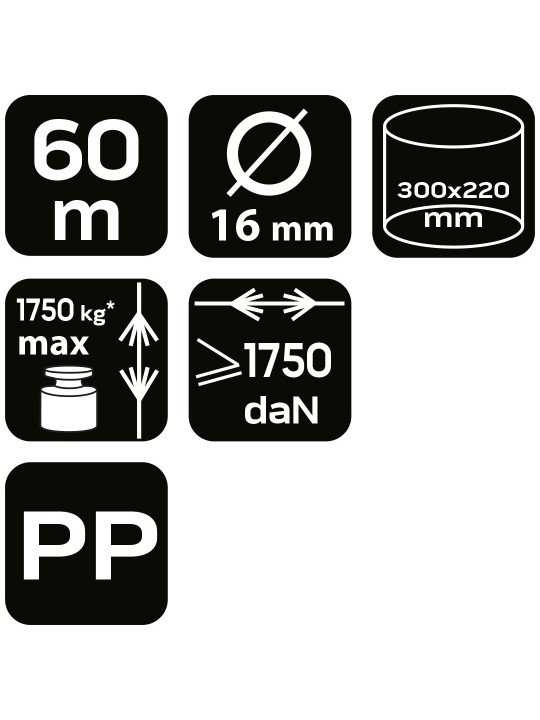 Pintas polipropileninis valas fi 16 60m