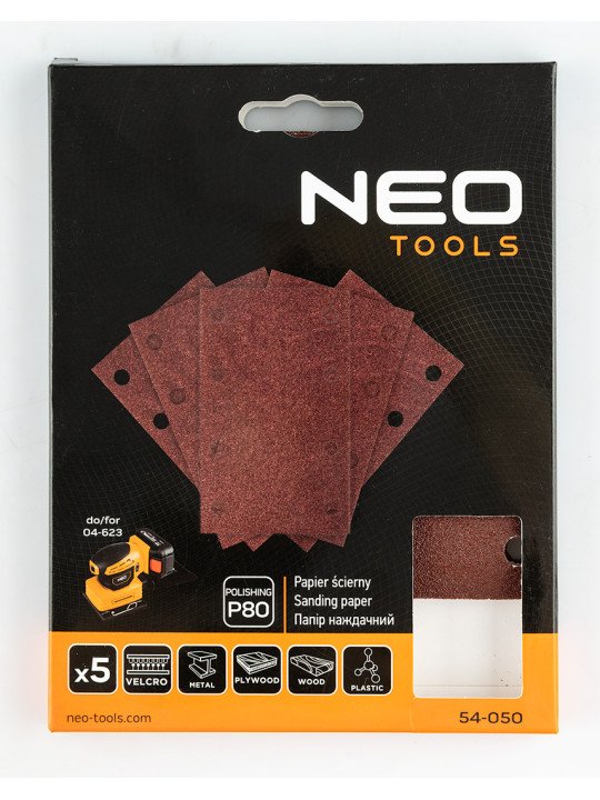 „Velcro“ šlifavimo popierius, stačiakampis 80 x 130 mm, P800, 5 vnt, su 8 skylėmis 04-623
