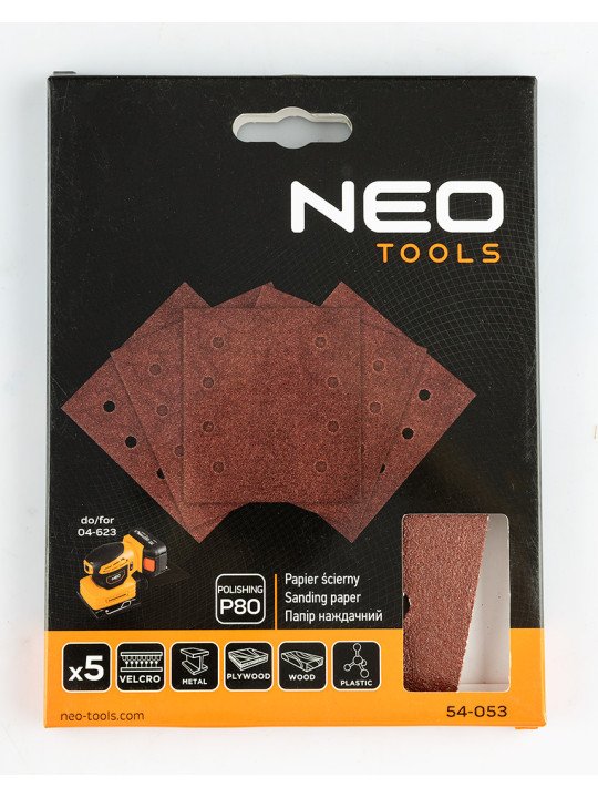 Šlifavimo popierius, „Velcro“ 113 x 113 mm, p80, 5 vnt. su 8 skylėmis