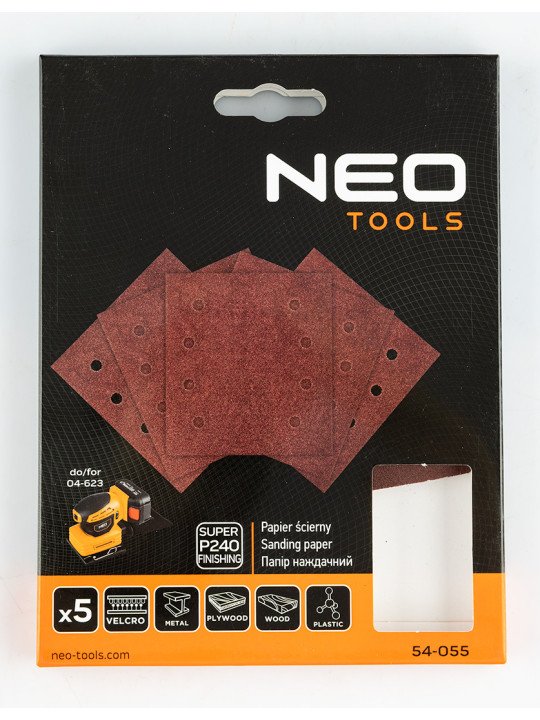 Šlifavimo popierius, „Velcro“ 113 x 113 mm, p240, 5 vnt. su 8 skylėmis