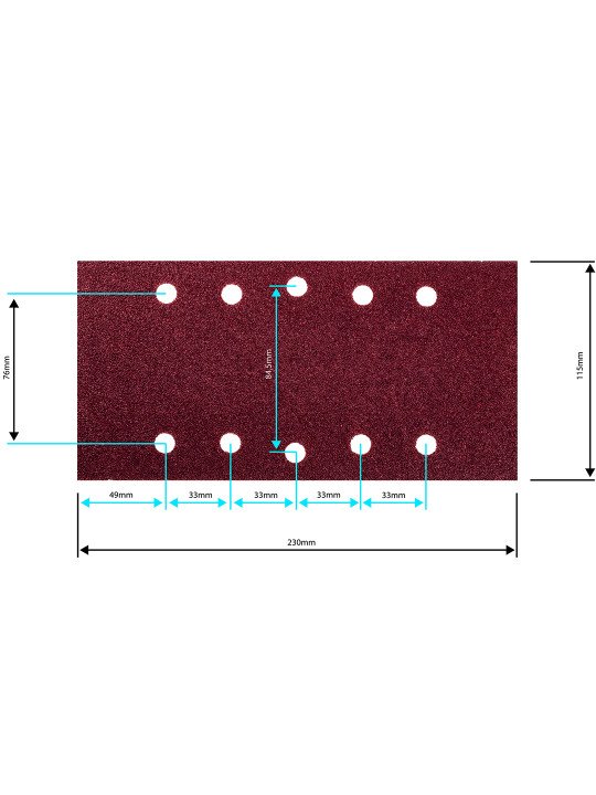 Šlifavimo popierius su „Velcro“ tvirtinimu 115 x 230 mm, K60, 5 vnt, su skylutėmis