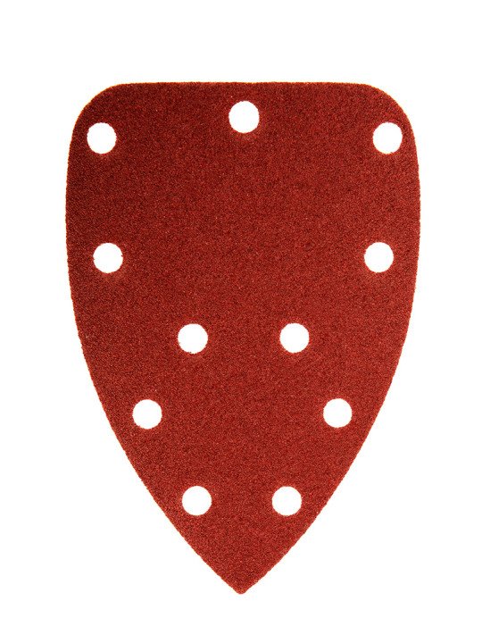 Šlifavimo popierius su „Velcro“ tvirtinimu delta 140 x 140 x 80 mm, K80, 5 vnt, su skylutėmis