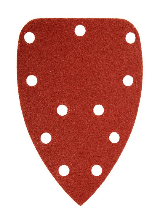 Šlifavimo popierius su „Velcro“ tvirtinimu delta 140 x 140 x 80 mm, K120, 5 vnt, su skylutėmis