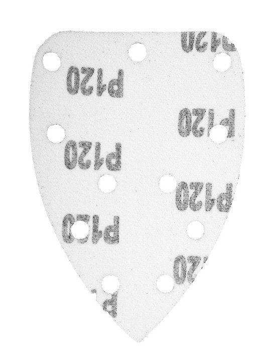 Šlifavimo popierius su „Velcro“ tvirtinimu delta 140 x 140 x 80 mm, K120, 5 vnt, su skylutėmis