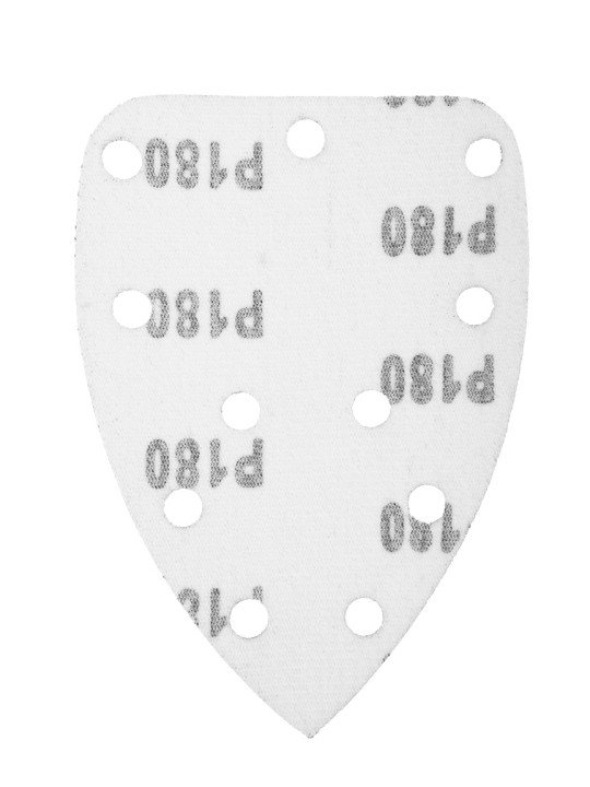 Šlifavimo popierius su „Velcro“ tvirtinimu delta 140 x 140 x 80 mm, K180, 5 vnt, su skylutėmis