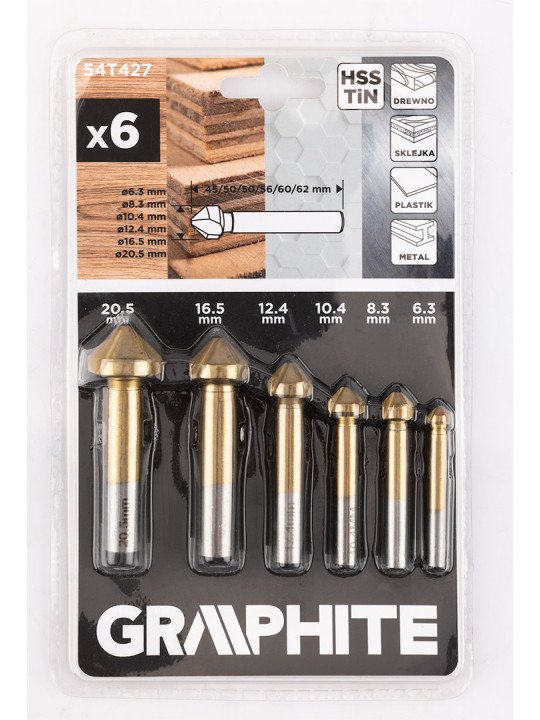 TiN stalviršio grąžtai, 6,3–20,5 mm, rinkinys 6 vnt.