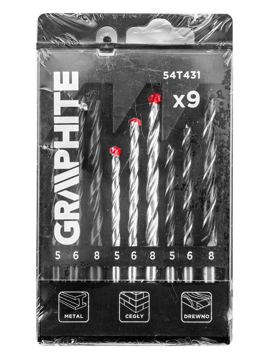 Metalo, medienos, medienos, plytų, plytų: 5, 6, 8 mm, 9 vnt. Gręžimo Antgaliukų rinkinys