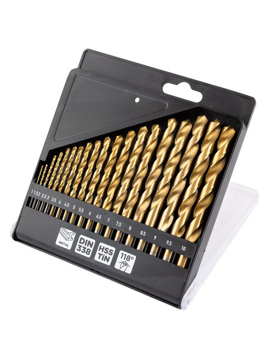 HSS TiN metalo grąžtas, 1 - 10 mm, nustatytas 19 vnt.