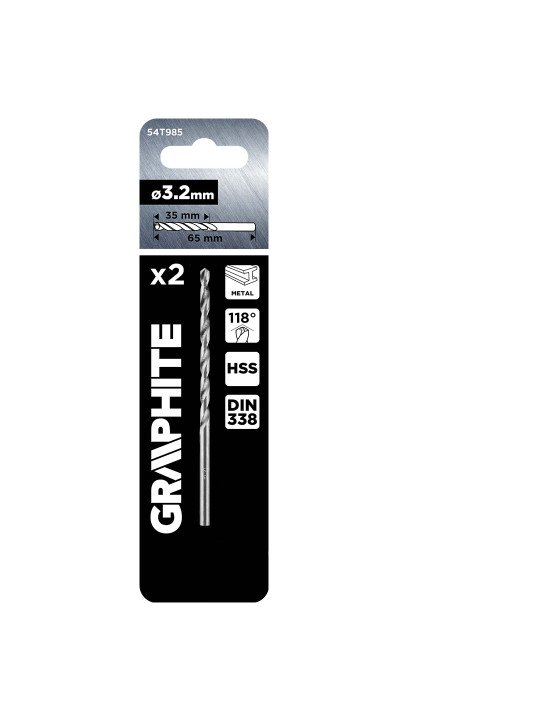 HSS metalo grąžtai, DIN 338, 3,2 mm, 2 vnt.