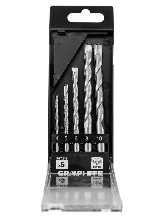 Grūdinto betono grąžtų rinkinys: 4, 5, 6, 8, 10 mm, 5 vnt