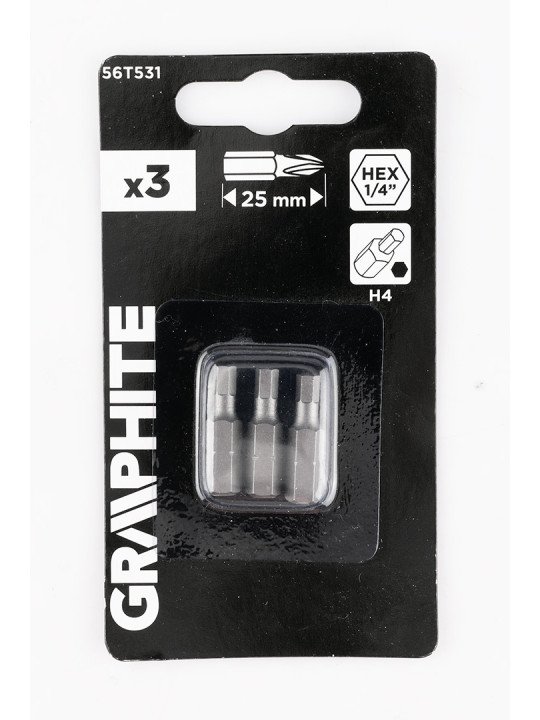 Šešiakampiai antgaliukai - bitai H4 x 25 mm, 3 vnt