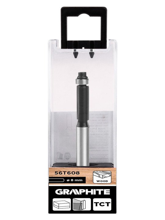 Tiesi medienos freza su guoliu, widia, 8 x 19 mm, kotas 8 mm