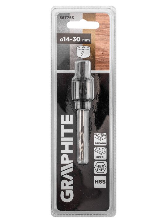 Adapteris su centravimo grąžtu bimetaliniams skylių pjūklams 14-30 mm, šešiakampis