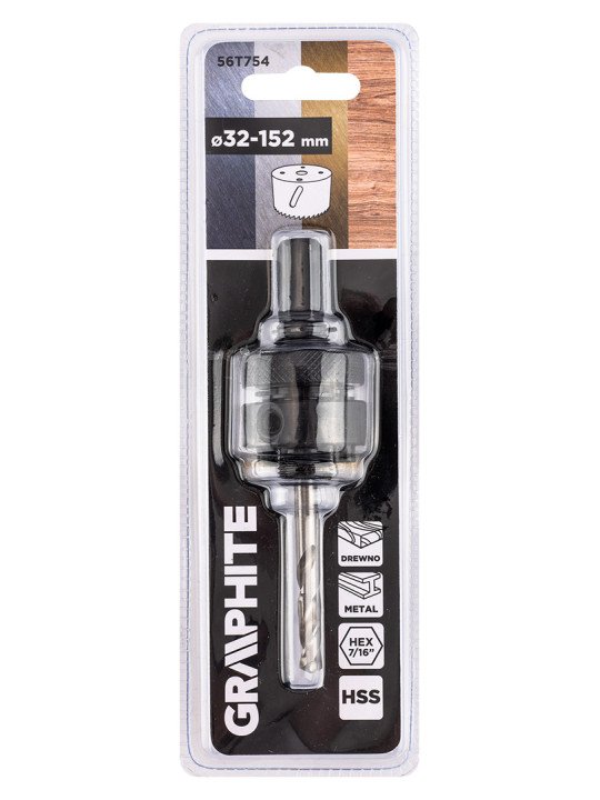 Adapteris su centravimo grąžtu bimetaliniams skylių pjūklams 32–152 mm, šešiakampis