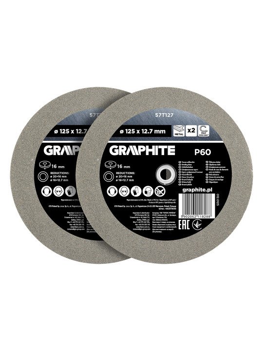 Šlifavimo diskai 125 x 20/16/12,7 x 16 mm, p60, 2 vnt.