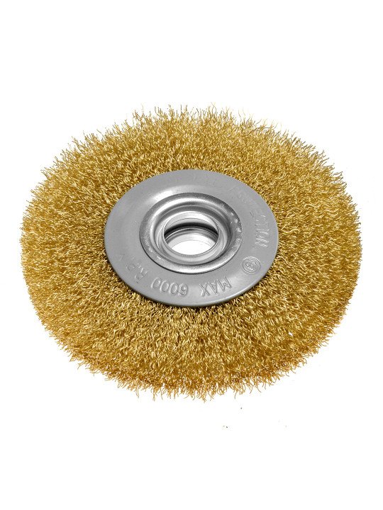 Vielinis diskinis šepetys 125 x 20 mm, suvirškintos vielos, žalvario padengtas