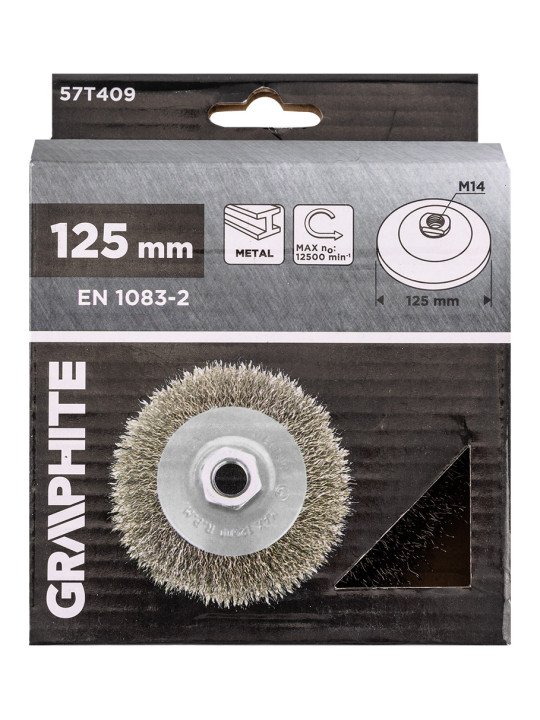 Vielinis diskinis šepetys 125 mm, suvirškintos vielos, plieno, M14