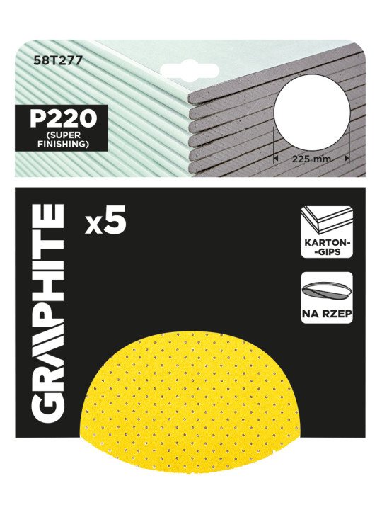 Šlifavimo diskai, perforuoti, „Velcro“, pritvirtinti su 225 mm skylėmis, P220, 5 vnt.