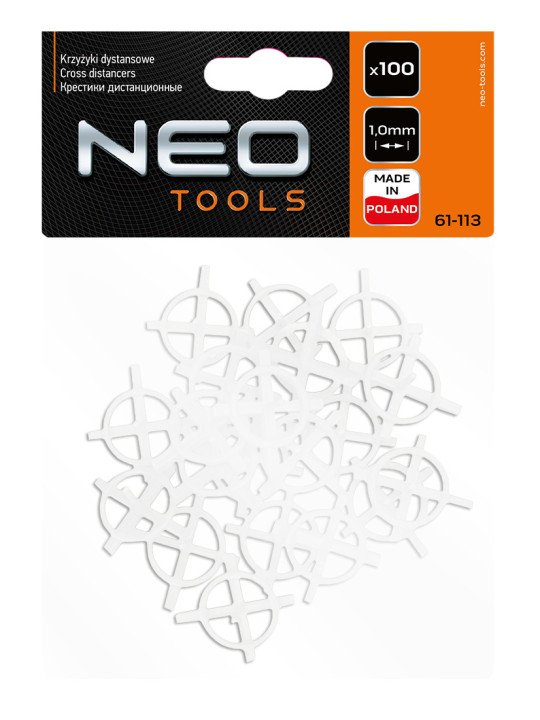 Kryžiukai plytelėms NEO  su žiedu - 1mm, 100pcs