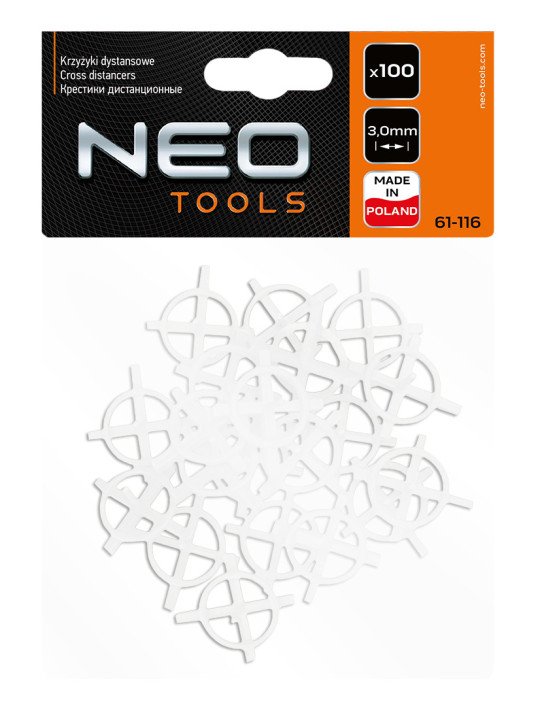 Kryžiukai plytelėms NEO  su žiedu - 3mm, 100pcs