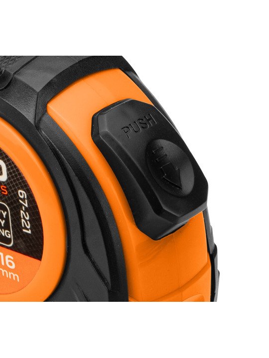 Plieninė ruletė 3 m x 16 mm, automatinis užraktas, du stabdymo mygtukai