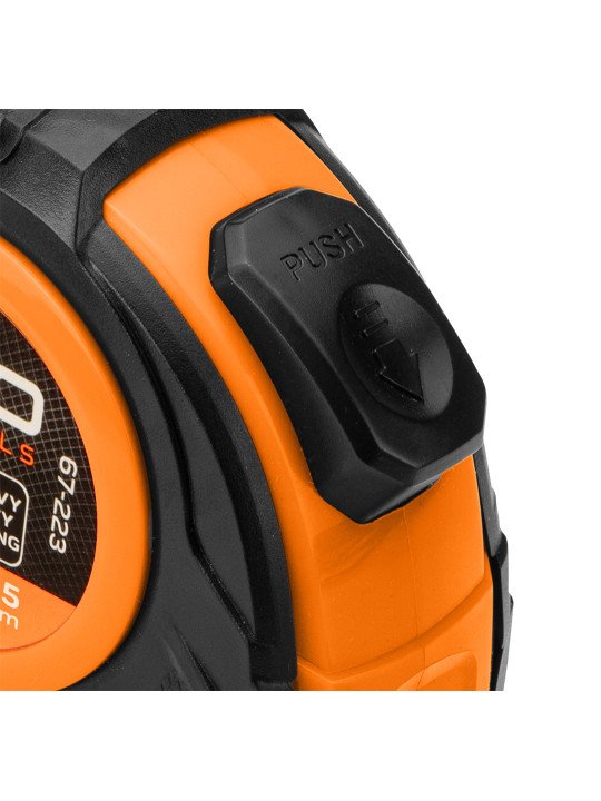 Plieninė ruletė 5 m x 25 mm, automatinis užraktas, du stabdymo mygtukai