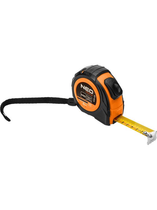Plieninė ruletė 5 m x 25 mm, automatinis užraktas, du stabdymo mygtukai
