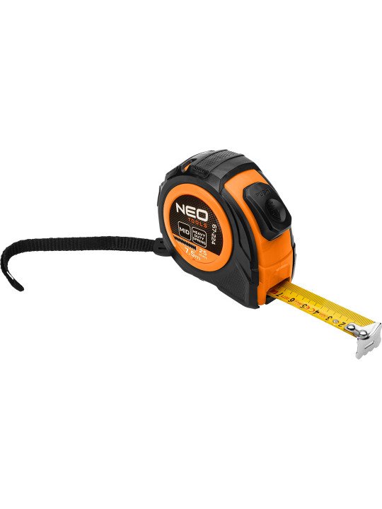 Plieninė ruletė 7,5 m x 25 mm, automatinis užraktas, du stabdymo mygtukai
