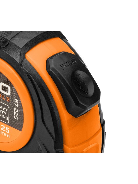 Plieninė ruletė 10 m x 25 mm, automatinis užraktas, du stabdymo mygtukai