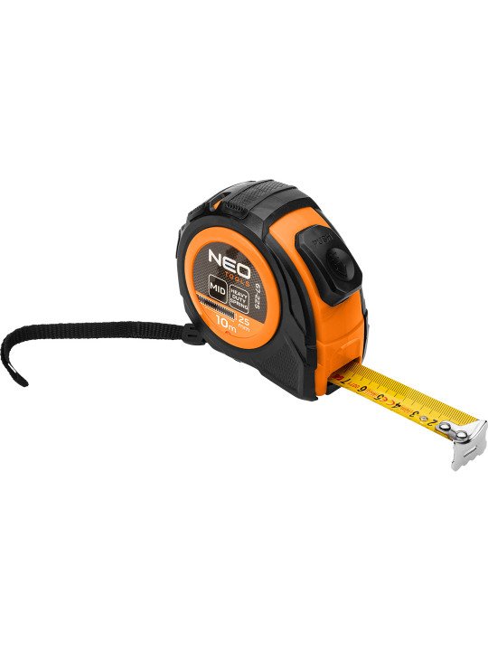 Plieninė ruletė 10 m x 25 mm, automatinis užraktas, du stabdymo mygtukai
