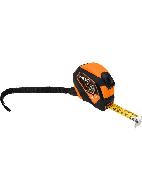 Plieninė ruletė  3 m x 16 mm, automatinis užraktas, stabdymo mygtukas, magnetas