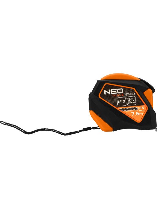 Plieninė ruletė 7,5 m x 25 mm, automatinis užraktas, stabdymo mygtukas, magnetas